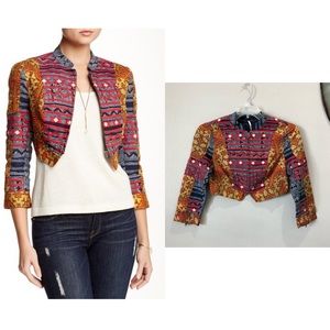 Free People Shrunken embroidered Bolero Jacket